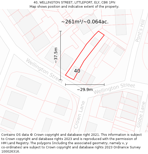 40, WELLINGTON STREET, LITTLEPORT, ELY, CB6 1PN: Plot and title map