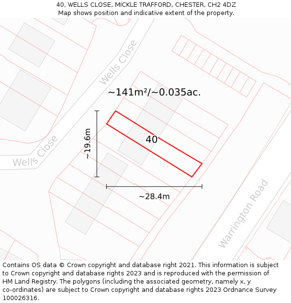 40, WELLS CLOSE, MICKLE TRAFFORD, CHESTER, CH2 4DZ: Plot and title map