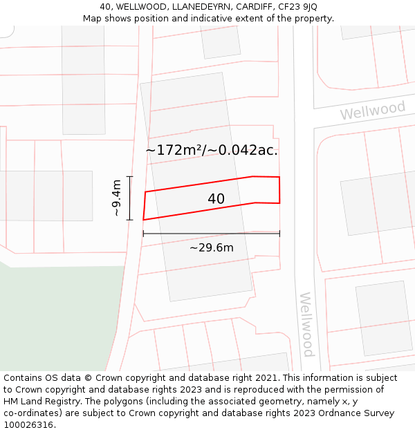 40, WELLWOOD, LLANEDEYRN, CARDIFF, CF23 9JQ: Plot and title map