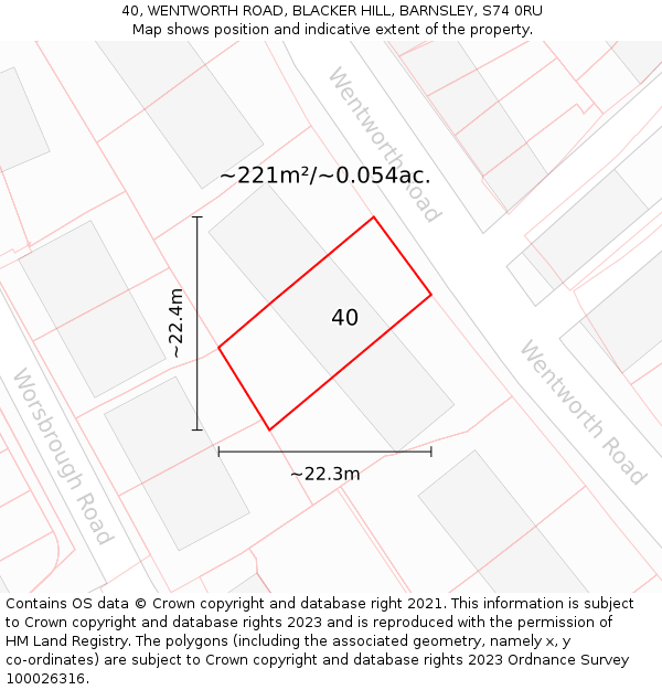 40, WENTWORTH ROAD, BLACKER HILL, BARNSLEY, S74 0RU: Plot and title map