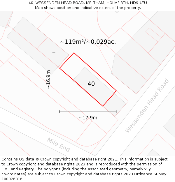40, WESSENDEN HEAD ROAD, MELTHAM, HOLMFIRTH, HD9 4EU: Plot and title map