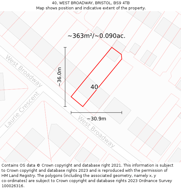 40, WEST BROADWAY, BRISTOL, BS9 4TB: Plot and title map