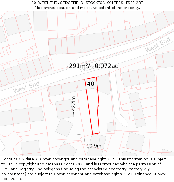 40, WEST END, SEDGEFIELD, STOCKTON-ON-TEES, TS21 2BT: Plot and title map