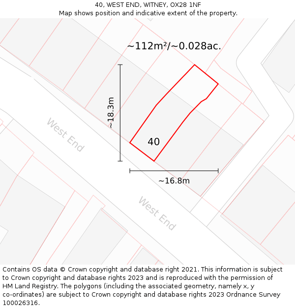 40, WEST END, WITNEY, OX28 1NF: Plot and title map