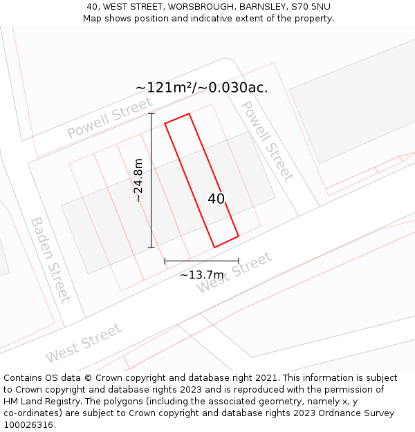 40, WEST STREET, WORSBROUGH, BARNSLEY, S70 5NU: Plot and title map