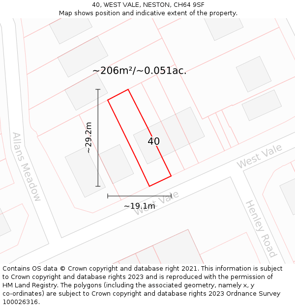 40, WEST VALE, NESTON, CH64 9SF: Plot and title map
