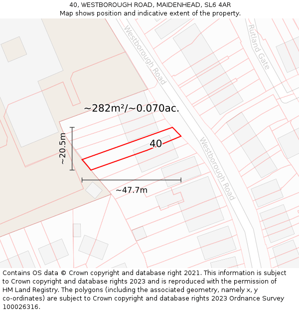 40, WESTBOROUGH ROAD, MAIDENHEAD, SL6 4AR: Plot and title map