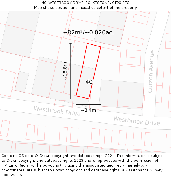 40, WESTBROOK DRIVE, FOLKESTONE, CT20 2EQ: Plot and title map