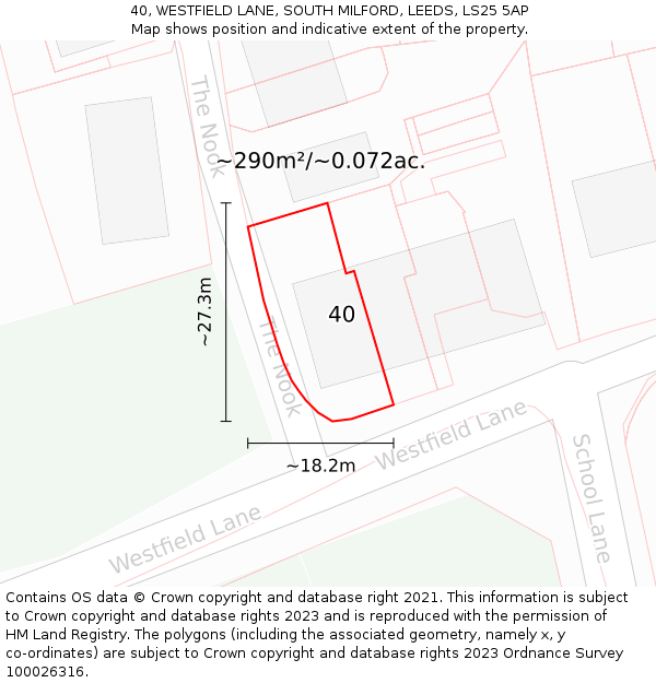 40, WESTFIELD LANE, SOUTH MILFORD, LEEDS, LS25 5AP: Plot and title map