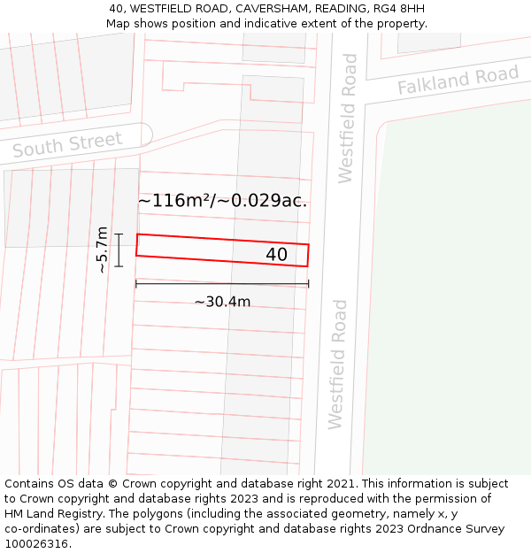40, WESTFIELD ROAD, CAVERSHAM, READING, RG4 8HH: Plot and title map