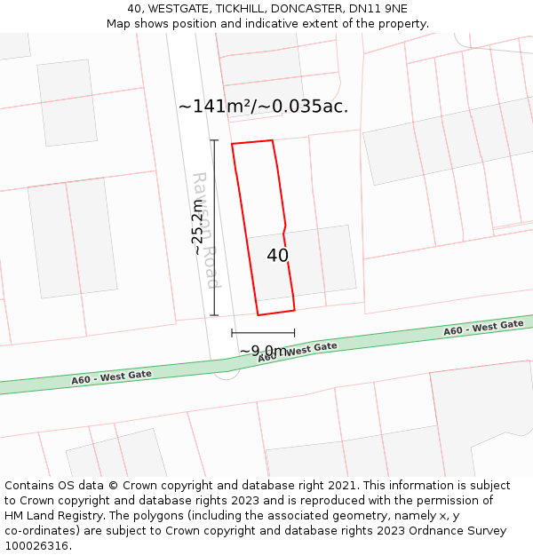 40, WESTGATE, TICKHILL, DONCASTER, DN11 9NE: Plot and title map