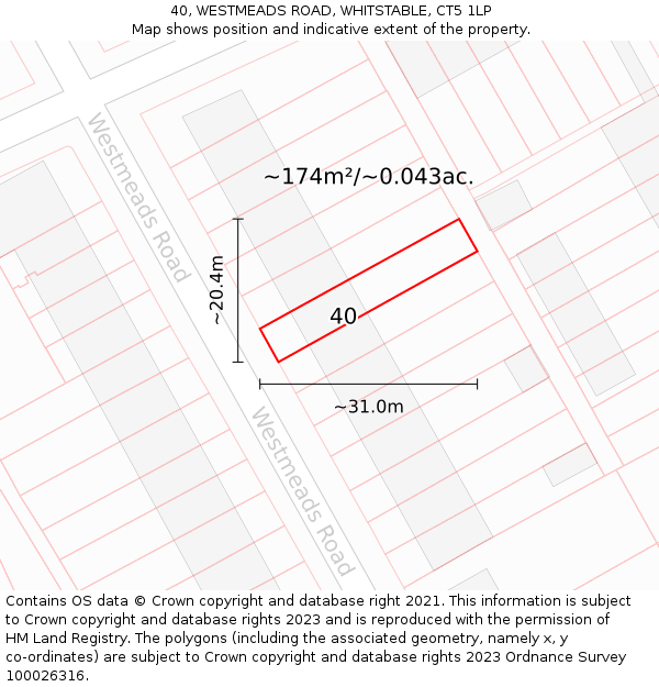 40, WESTMEADS ROAD, WHITSTABLE, CT5 1LP: Plot and title map