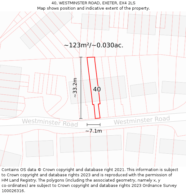 40, WESTMINSTER ROAD, EXETER, EX4 2LS: Plot and title map