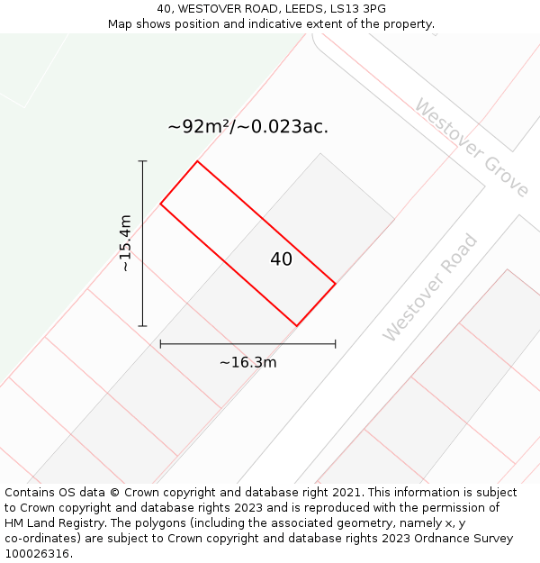 40, WESTOVER ROAD, LEEDS, LS13 3PG: Plot and title map