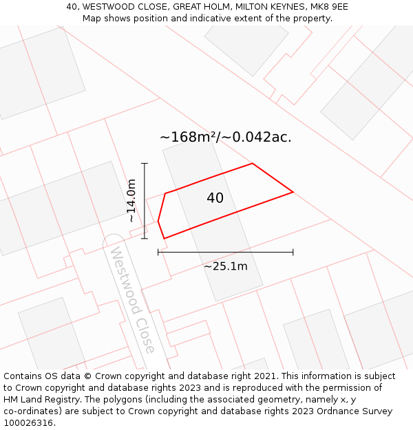 40, WESTWOOD CLOSE, GREAT HOLM, MILTON KEYNES, MK8 9EE: Plot and title map