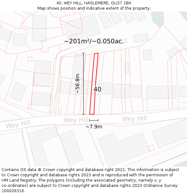 40, WEY HILL, HASLEMERE, GU27 1BX: Plot and title map