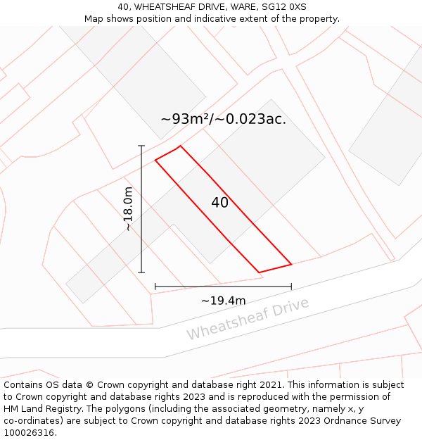 40, WHEATSHEAF DRIVE, WARE, SG12 0XS: Plot and title map