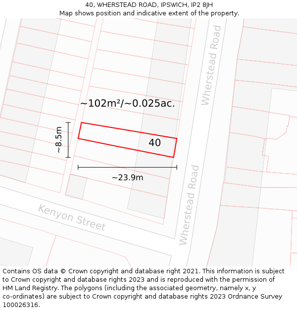 40, WHERSTEAD ROAD, IPSWICH, IP2 8JH: Plot and title map