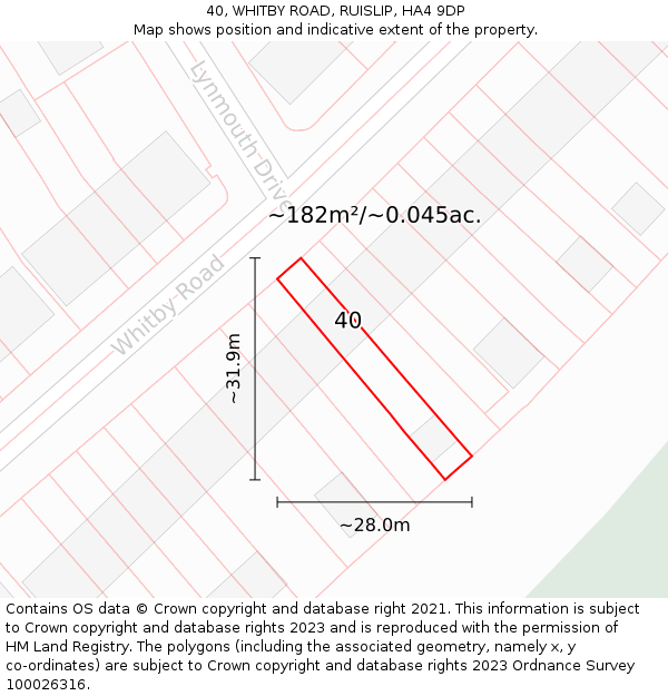40, WHITBY ROAD, RUISLIP, HA4 9DP: Plot and title map