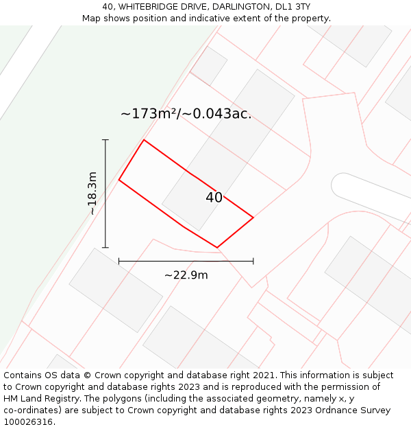 40, WHITEBRIDGE DRIVE, DARLINGTON, DL1 3TY: Plot and title map