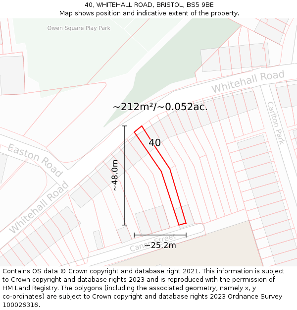40, WHITEHALL ROAD, BRISTOL, BS5 9BE: Plot and title map