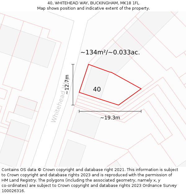 40, WHITEHEAD WAY, BUCKINGHAM, MK18 1FL: Plot and title map