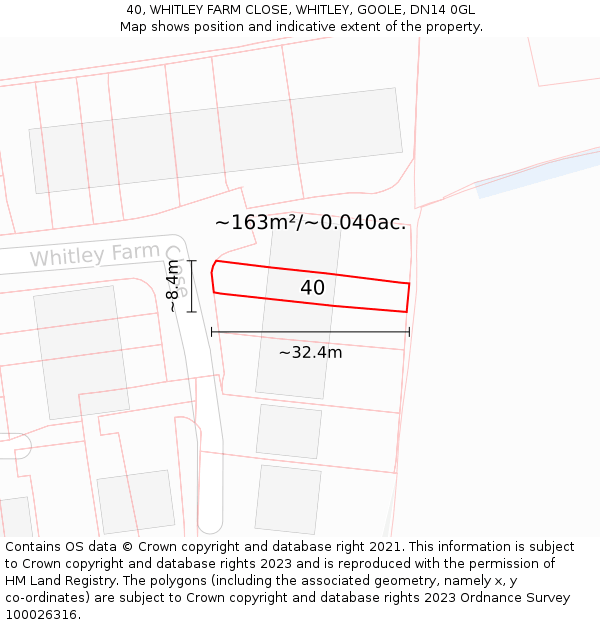 40, WHITLEY FARM CLOSE, WHITLEY, GOOLE, DN14 0GL: Plot and title map