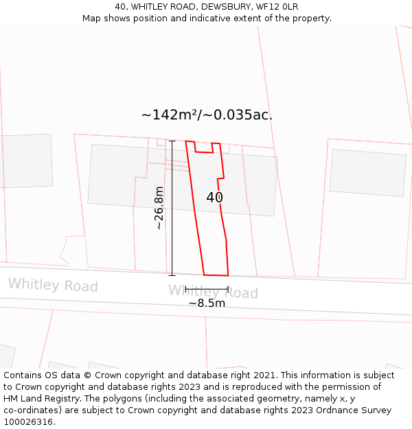 40, WHITLEY ROAD, DEWSBURY, WF12 0LR: Plot and title map