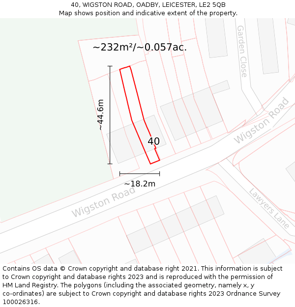 40, WIGSTON ROAD, OADBY, LEICESTER, LE2 5QB: Plot and title map