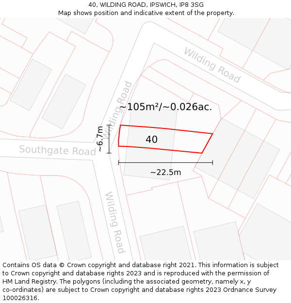 40, WILDING ROAD, IPSWICH, IP8 3SG: Plot and title map