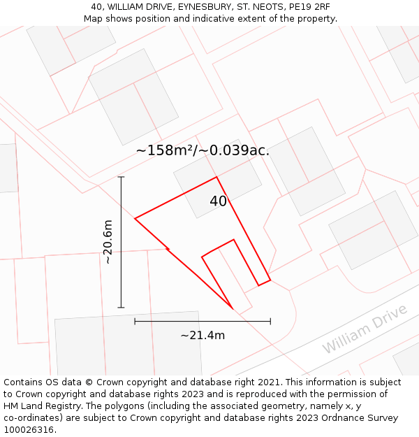 40, WILLIAM DRIVE, EYNESBURY, ST. NEOTS, PE19 2RF: Plot and title map