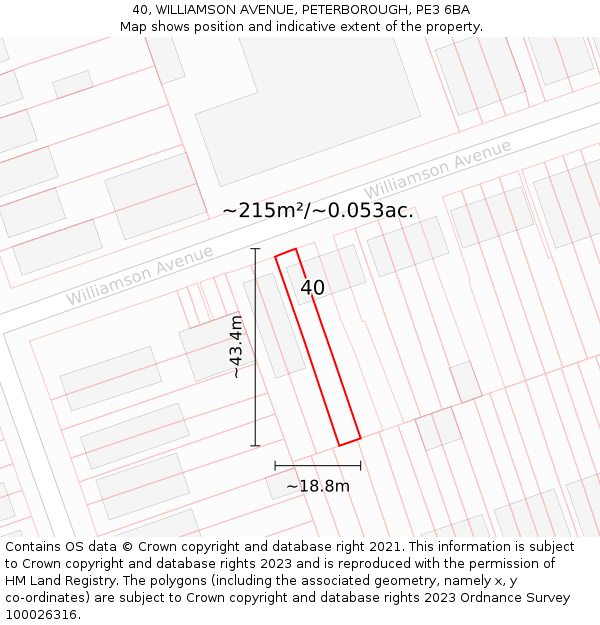 40, WILLIAMSON AVENUE, PETERBOROUGH, PE3 6BA: Plot and title map