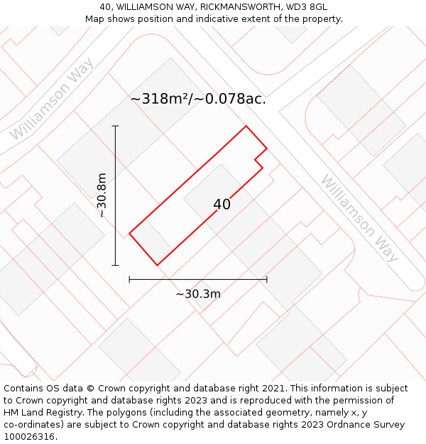 40, WILLIAMSON WAY, RICKMANSWORTH, WD3 8GL: Plot and title map