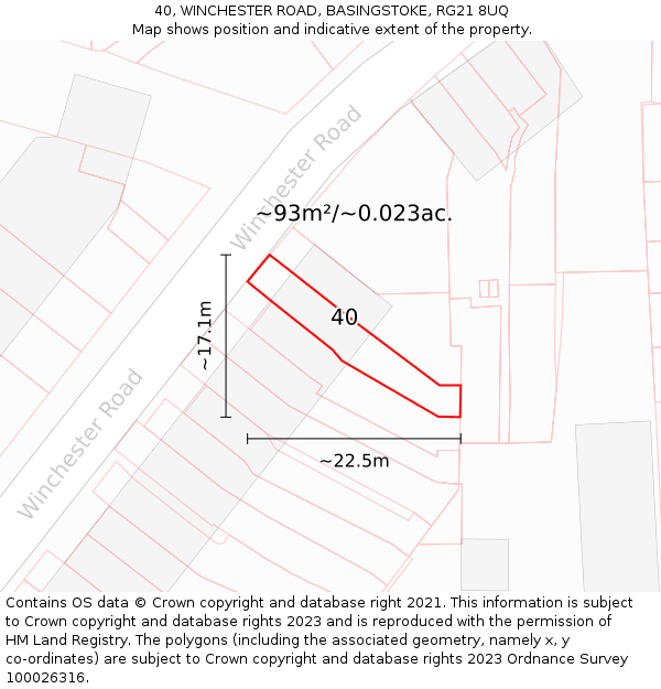 40, WINCHESTER ROAD, BASINGSTOKE, RG21 8UQ: Plot and title map