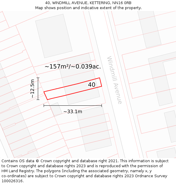40, WINDMILL AVENUE, KETTERING, NN16 0RB: Plot and title map