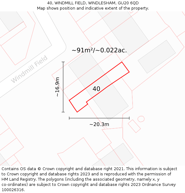 40, WINDMILL FIELD, WINDLESHAM, GU20 6QD: Plot and title map