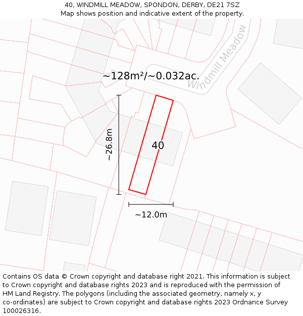 40, WINDMILL MEADOW, SPONDON, DERBY, DE21 7SZ: Plot and title map
