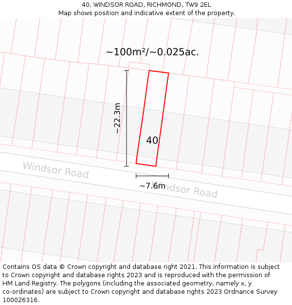 40, WINDSOR ROAD, RICHMOND, TW9 2EL: Plot and title map
