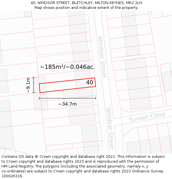 40, WINDSOR STREET, BLETCHLEY, MILTON KEYNES, MK2 2LN: Plot and title map
