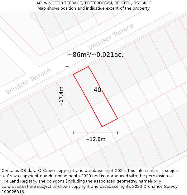40, WINDSOR TERRACE, TOTTERDOWN, BRISTOL, BS3 4UG: Plot and title map