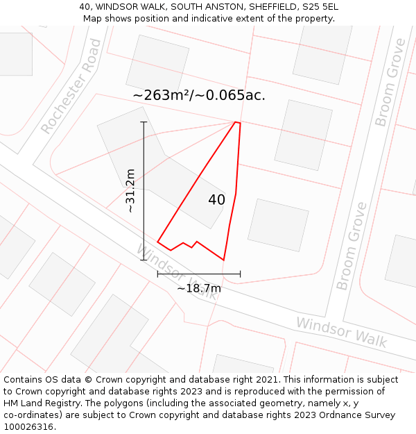 40, WINDSOR WALK, SOUTH ANSTON, SHEFFIELD, S25 5EL: Plot and title map