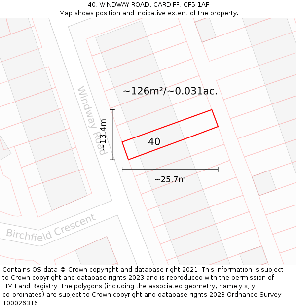 40, WINDWAY ROAD, CARDIFF, CF5 1AF: Plot and title map