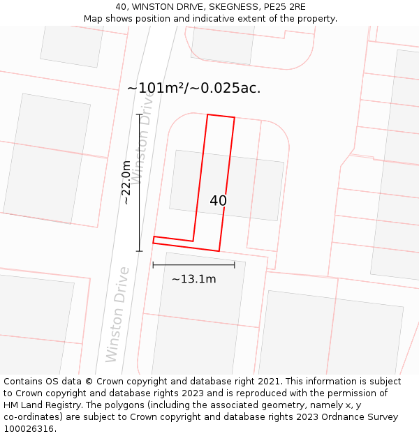 40, WINSTON DRIVE, SKEGNESS, PE25 2RE: Plot and title map