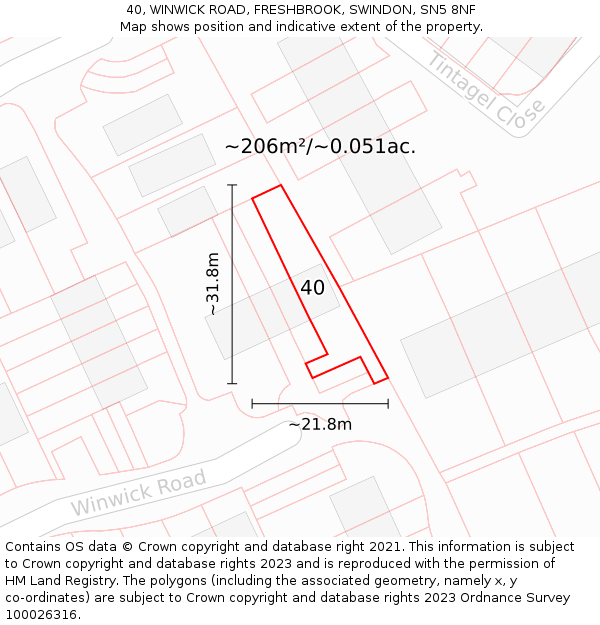 40, WINWICK ROAD, FRESHBROOK, SWINDON, SN5 8NF: Plot and title map