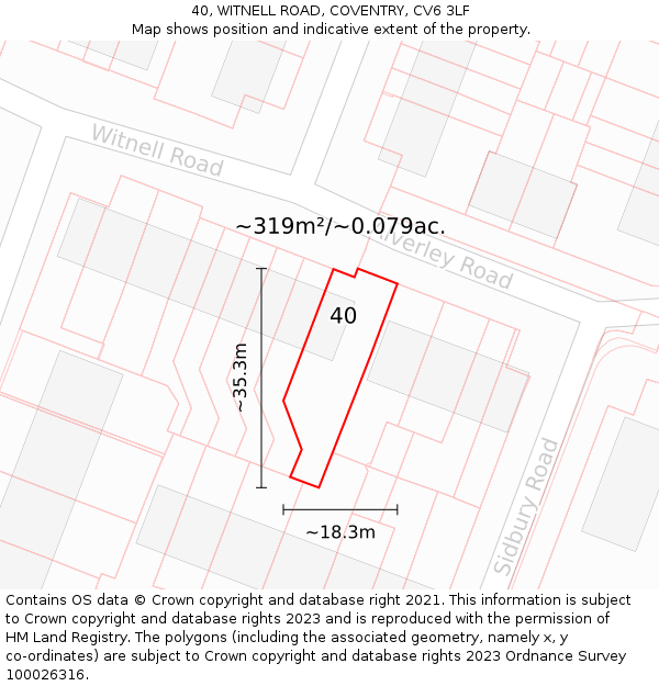 40, WITNELL ROAD, COVENTRY, CV6 3LF: Plot and title map