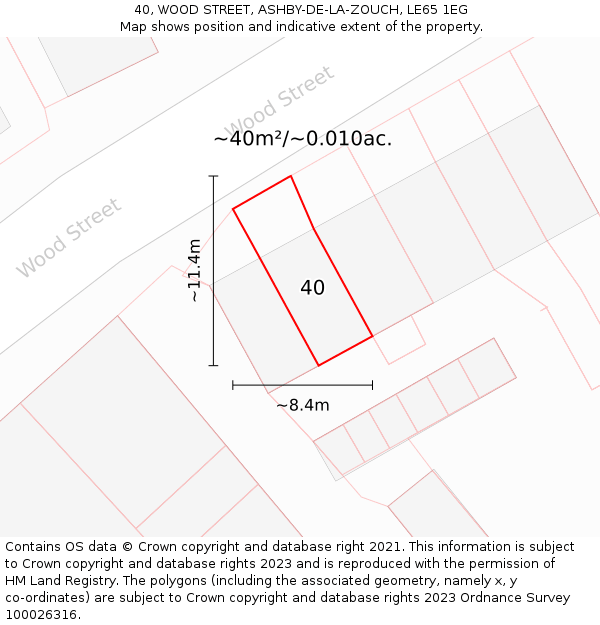 40, WOOD STREET, ASHBY-DE-LA-ZOUCH, LE65 1EG: Plot and title map