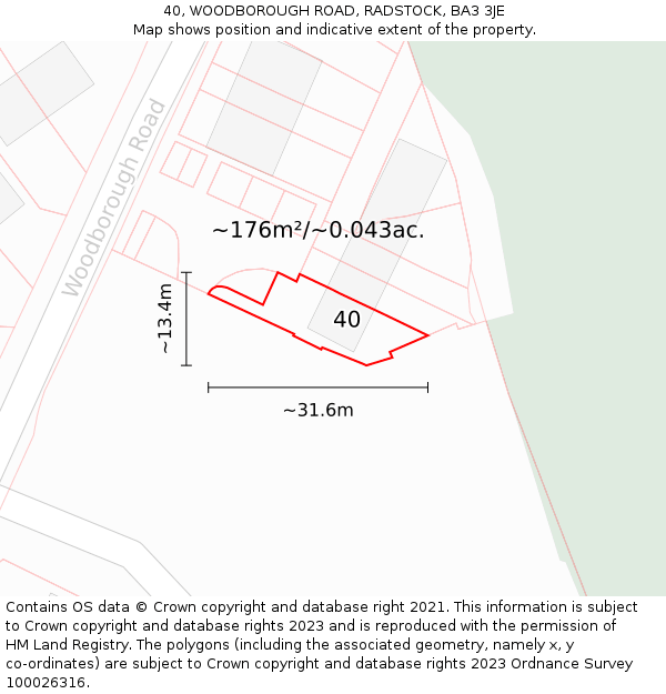 40, WOODBOROUGH ROAD, RADSTOCK, BA3 3JE: Plot and title map