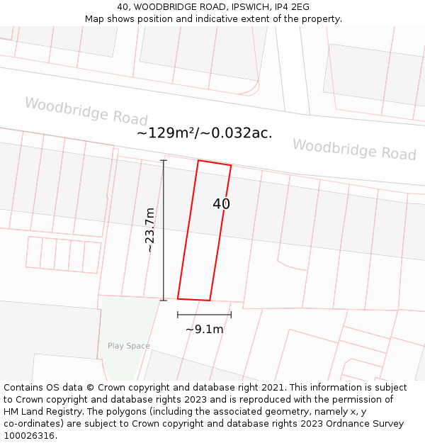 40, WOODBRIDGE ROAD, IPSWICH, IP4 2EG: Plot and title map