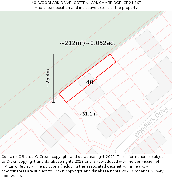 40, WOODLARK DRIVE, COTTENHAM, CAMBRIDGE, CB24 8XT: Plot and title map