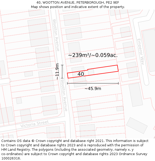 40, WOOTTON AVENUE, PETERBOROUGH, PE2 9EF: Plot and title map